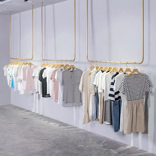 金色服装店上墙挂衣架壁挂高档婚纱架简约吊顶悬挂礼服女装店吊架 - 图0