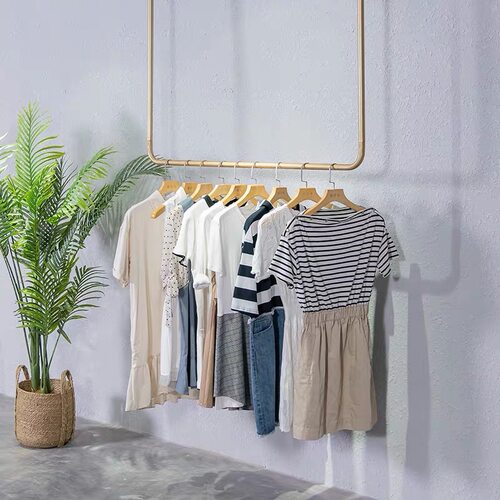 金色服装店上墙挂衣架壁挂高档婚纱架简约吊顶悬挂礼服女装店吊架 - 图1