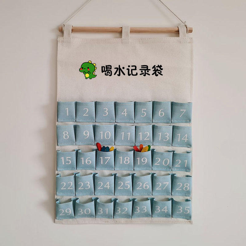 幼儿园喝水记录袋挂袋加厚帆布储物袋可水洗记录卡片收纳袋晨检袋,淘宝优惠券,粉丝福利购,淘宝优惠卷