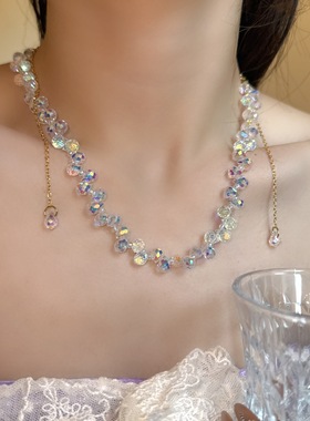 甜美超闪不规则水晶串珠项链女