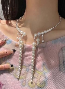 轻奢高档珍珠串珠流苏项圈项链女