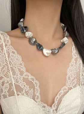 韩式新款不规则天然石串珠项链女