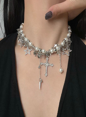 甜酷辣妹y2k繁星珍珠流苏项链女