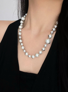 欧美不规则金属拼接珍珠项链女