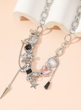 欧美朋克金属链条星星流苏项链女