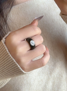 韩系ins风滴油镶钻开口戒指女