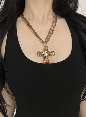 复古哥特风棕色多层金属十字架