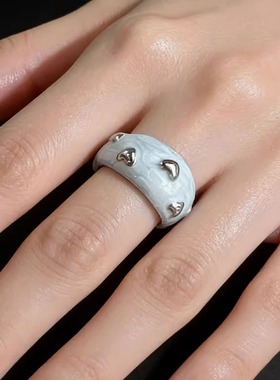 韩式小众金属滴油爱心开口戒指女