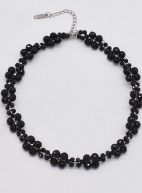 暗黑复古水晶编织花朵项链女