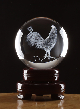 新款水晶球摆件12生肖鼠牛虎兔龙蛇马羊猴鸡狗猪生日内雕招财礼物