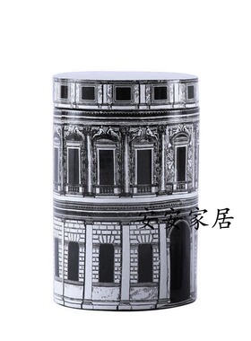 现代艺术b黑白圆柱建筑装饰陶瓷储物罐子书房样板房别墅软装饰品
