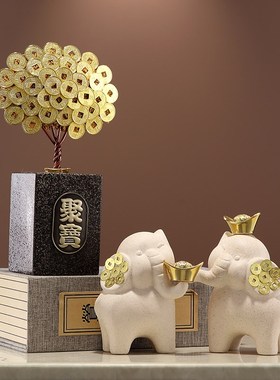 入户玄关招财象发财树摆件高级感酒柜办公室桌面装饰乔迁开业礼品