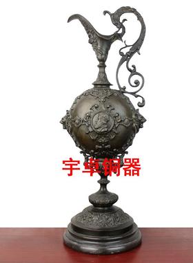 宇卓铜器  时尚欧式细花瓶  铜人物花瓶造型 大Q理石底座铜雕 摆