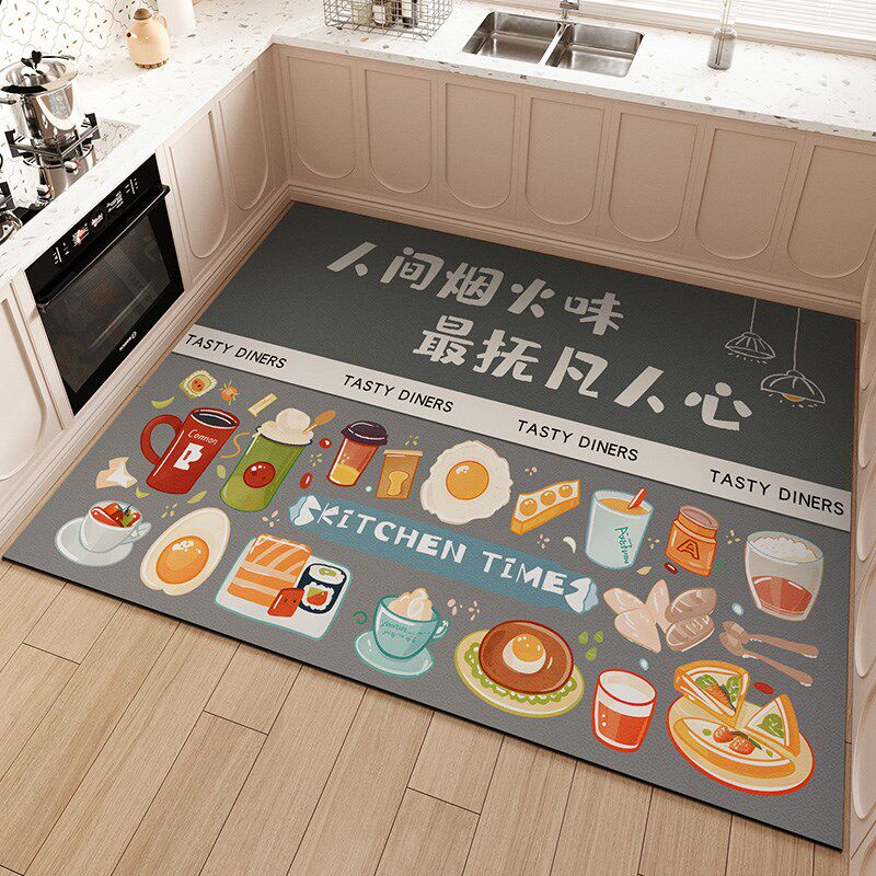 Leather kitchen floor mats, waterproof, oil-proof, anti-slip floor mats, large-area special dirt-resistant, wipeable, no-clean carpets