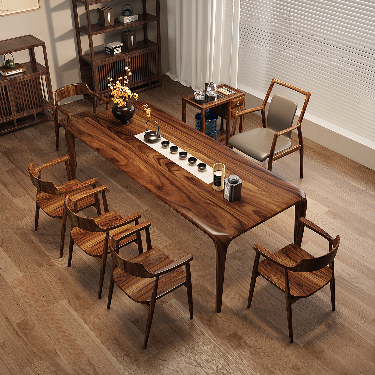 胡桃木榫卯全实木茶桌椅组合简约现代客厅家用茶台办公一体茶几,淘宝优惠券,粉丝福利购,淘宝优惠卷