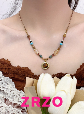 ZRZO复古风咖色圆形项链