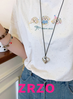 ZRZO银色爱心蝴蝶结长款项链
