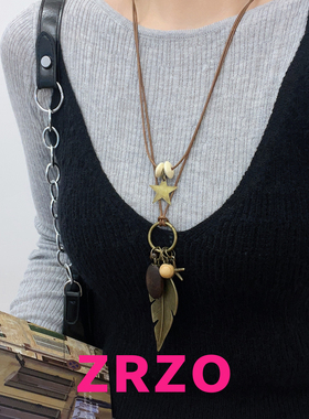 ZRZO复古双层树叶长项链