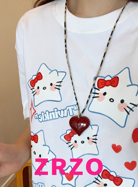 ZRZO红色爱心花朵长款吊坠