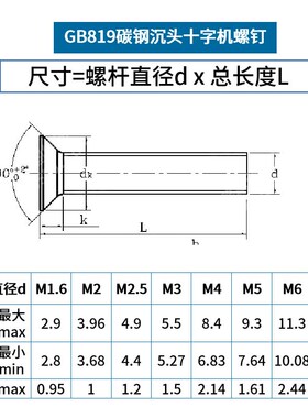 4.8级镀锌沉头螺丝铁平头十字槽机螺丝钉价GB819m3m4m5m6m8