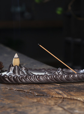 跨境陶瓷倒流香薰炉 创意高山流水瀑布回流香炉三用香炉家居摆件