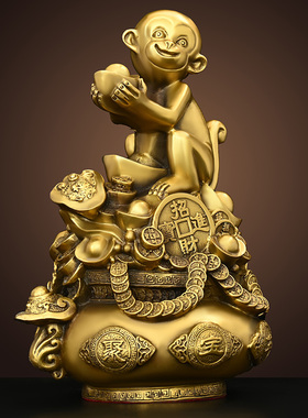 金猴献宝铜猴子摆件客厅金猴家居摆设十二生肖猴客厅工艺礼品摆饰