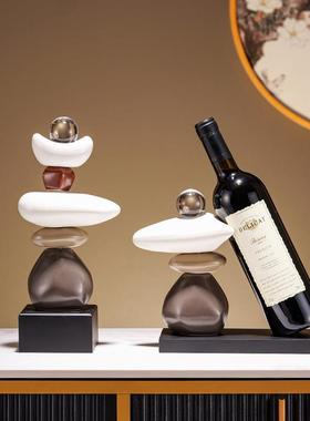 时来运转红酒架摆件石头酒柜装饰品轻奢高档高级感客厅家居餐柜