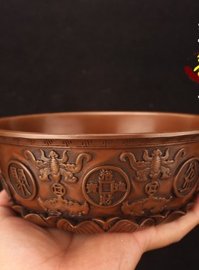 紫铜聚宝盆纯铜聚宝盆摆件 招财聚财客厅工艺品装饰店铺开业礼品