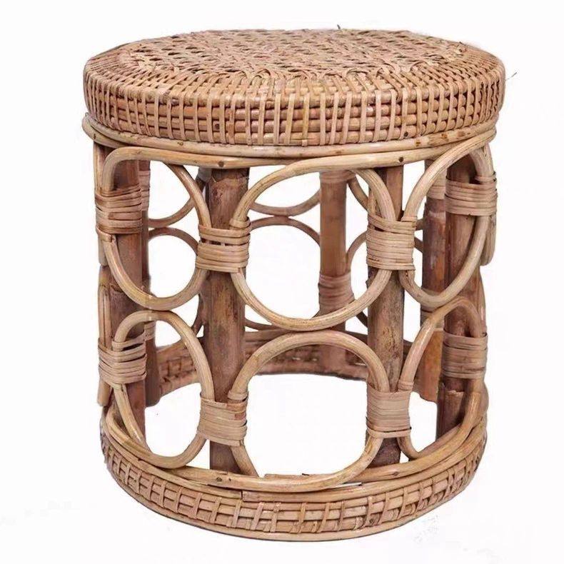 云南手工编织矮凳子缅甸藤编竹凳儿童矮款复古简约家用圆凳换鞋凳,淘宝优惠券,粉丝福利购,淘宝优惠卷