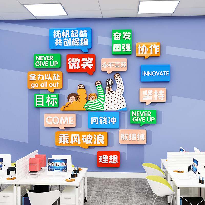 企业公司办室工作区墙面背景创意布置装饰文化氛围感激励志标语贴,淘宝优惠券,粉丝福利购,淘宝优惠卷