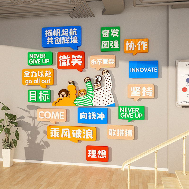 企业公司办室工作区墙面背景创意布置装饰文化氛围感激励志标语贴,淘宝优惠券,粉丝福利购,淘宝优惠卷