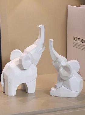 创意简约折纸大象摆饰玄关客厅酒柜电视柜彷木雕几何切面动物装饰