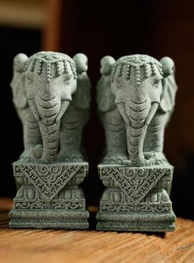 中式青石大象摆饰一对招财镇宅吉祥物商铺柜台酒柜礼品吸水象装饰