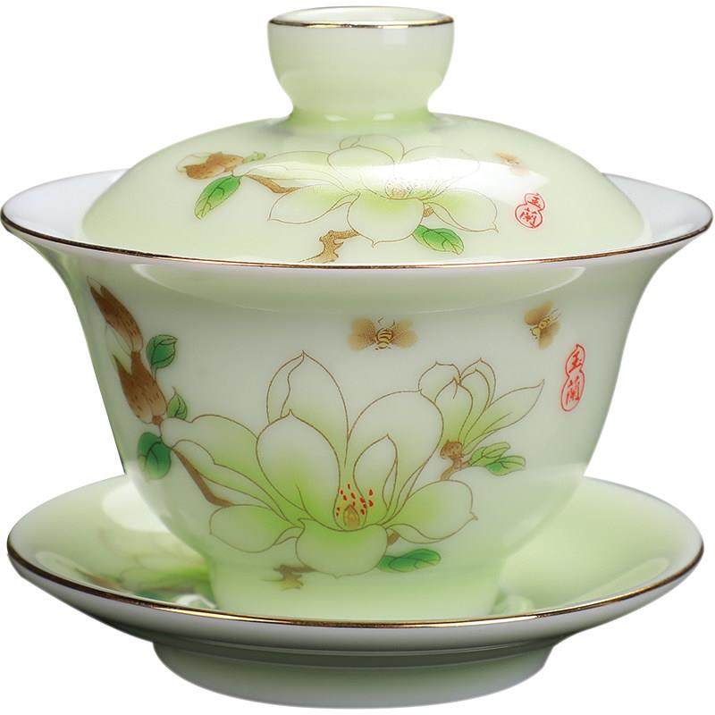 陶瓷功夫茶具套组玉兰花盖碗茶壶茶杯子整套家用办公室小号泡茶器,淘宝优惠券,粉丝福利购,淘宝优惠卷