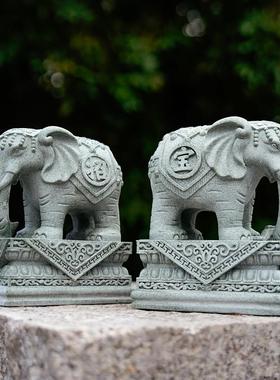 中式石雕大象摆饰一对客厅招财办公桌摆放玄关庭院吸水象工艺礼品