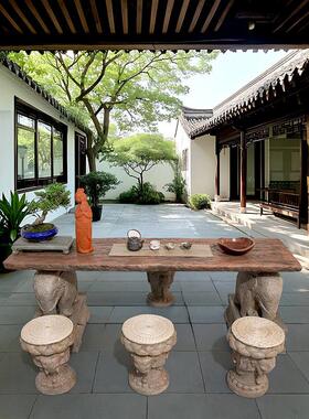 水磨坊中式吉象茶桌椅组合民宿茶几创意功夫茶台户外庭院休闲桌椅