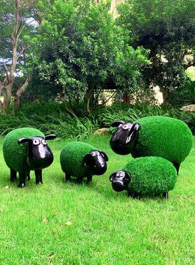 户外公园森林景观人造动物雕塑卡通草种羊玻璃纤维装饰品草皮羊装