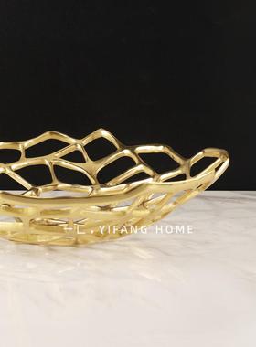 一匚现代简约创意样板房茶几镂空黄铜托盘水果盘收纳器皿摆件客厅