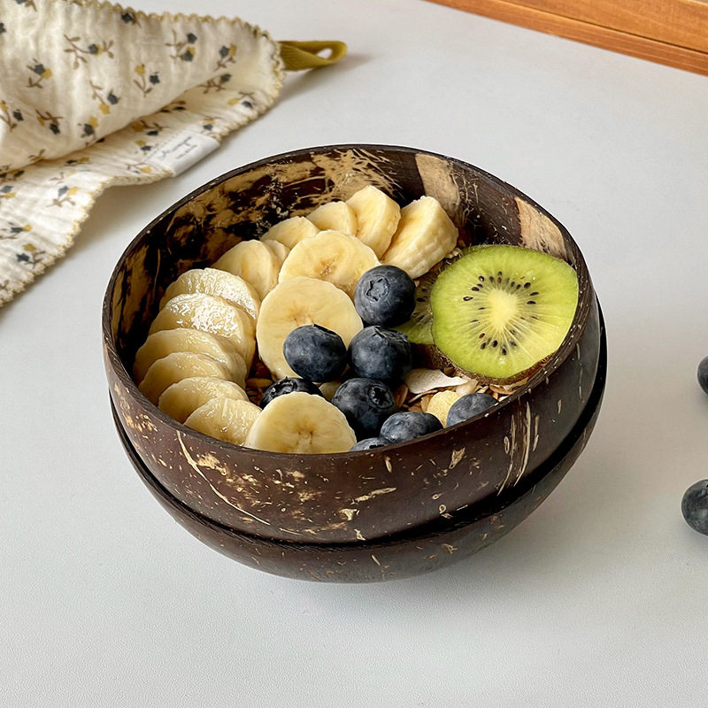 椰子碗带勺网红ins 沙拉碗椰子壳木头大肚甜品酸奶燕麦沙拉早餐碗