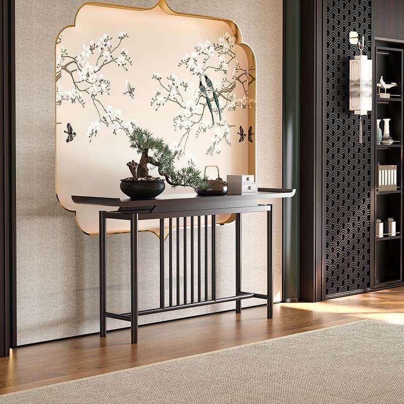 新中式乌金木色玄关桌实木玄关台端景台禅意入户门厅条案供桌家具,淘宝优惠券,粉丝福利购,淘宝优惠卷