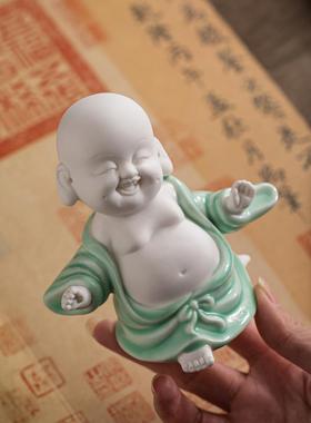 禅意开心陶瓷弥勒佛摆件招财客厅玄关白瓷笑佛小佛办公室桌面装饰