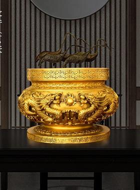 纯铜五龙香炉摆件家用室内佛堂圆底炉工艺品龙戏珠大号香薰炉双龙