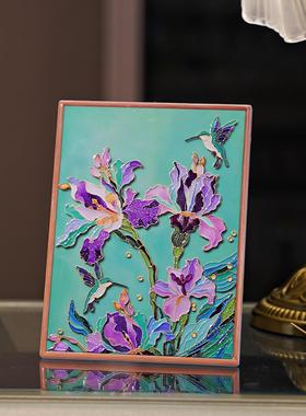 中式覆古鸢尾花桌面装饰摆饰摆画 画挂画 画家用客厅玄关艺术墙壁