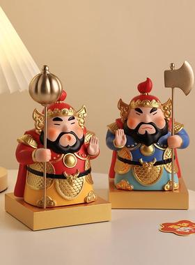 新中式入户卡通门神摆件创意家居客厅玄关工位桌面装饰品乔迁礼物
