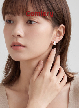 白贝母交叉耳扣女款玫瑰金拼锆石
