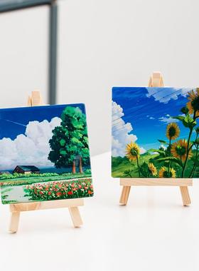 ins小清新学生桌面装饰摆台风景油画插画创意摆件家居饰品小画架