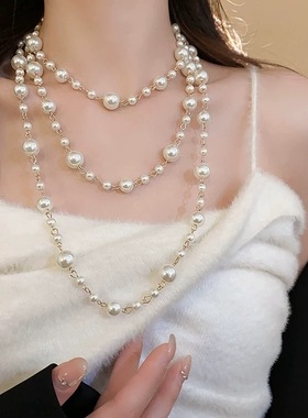 国风长款珍珠项链2025新款爆款女夏季高级新中式旗袍配饰毛衣链