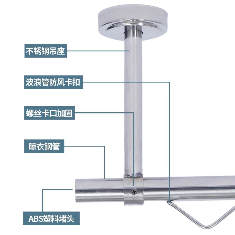 304不锈钢防风晾衣杆晾衣架墙上固定阳台顶装打孔吊杆晒衣杆一根,淘宝优惠券,粉丝福利购,淘宝优惠卷