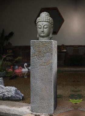 新中式家居佛头佛首禅意复古摆件客厅玄关佛像庭院仿真石像装饰品