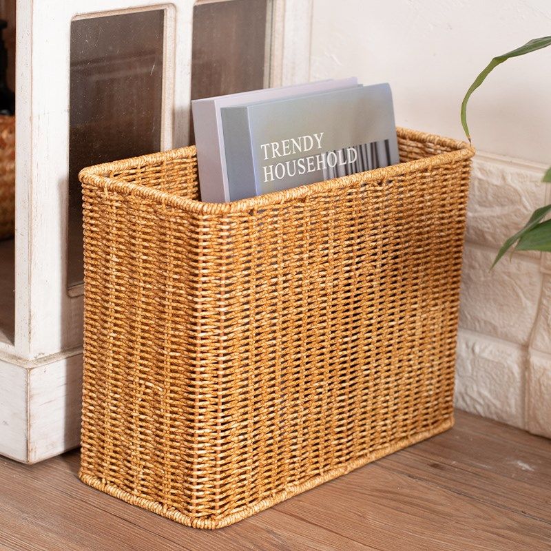 仿藤编织客厅杂志书籍放置整理篮夹缝储物置物筐缝隙收纳筐窄高形,淘宝优惠券,粉丝福利购,淘宝优惠卷
